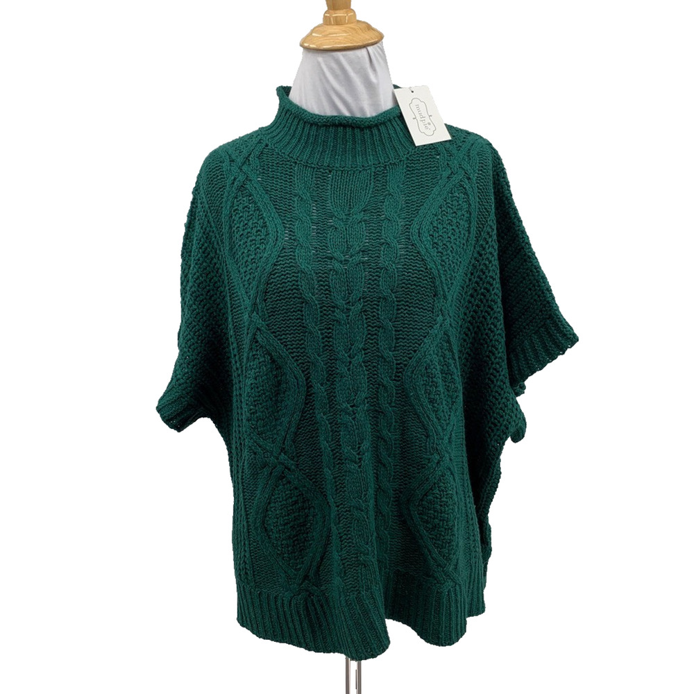 Mud Pie Sweater Womens OS One Size Kelly Claude Cable Knit Wool Blend High Neck